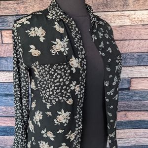 Sanctuary Long Sleeve Floral Block Prints Button Down